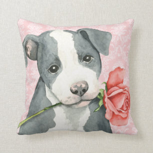 Coussin Pitbull rose de Valentine
