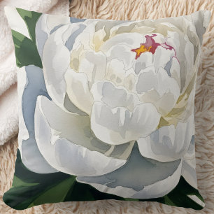 Coussin Pivoine blanche élégante en fleurs
