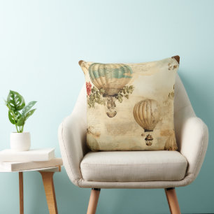 Coussin Pivoine de ballon antique botanique voyage