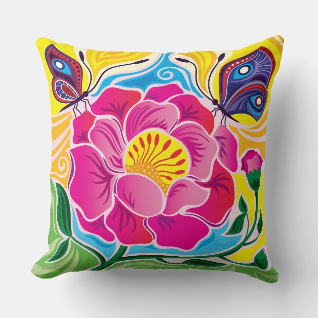 Coussin Pivoine et Papillons (Recto)