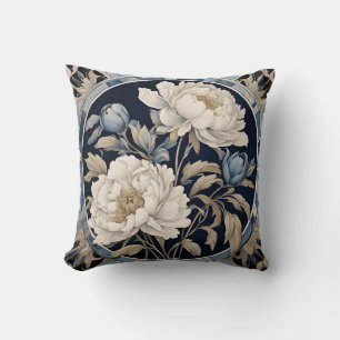 Coussin Pivoine Fleurie Indigo Bleu 