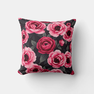 Coussin Pivoine Florale Vintage Rose Dramatique