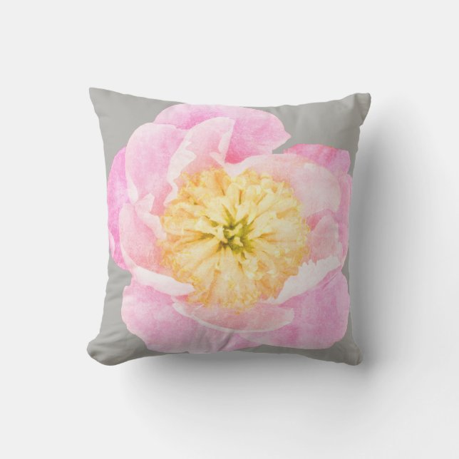 Coussin Pivoine rose florale (Recto)