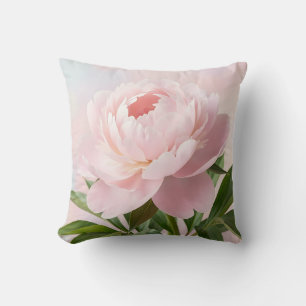 Coussin Pivoine Rose Pâle Élégante Fleur Réaliste