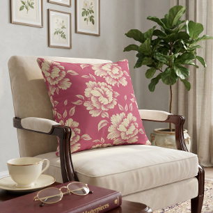 Coussin Pivoine Toile Rose et Crème - Décoration de Style
