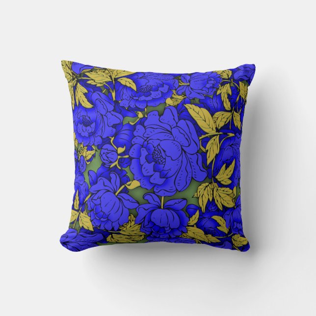 Coussin Pivoines Bleues (Recto)