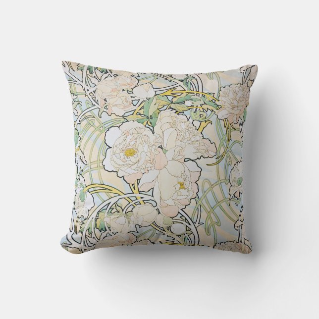 Coussin Pivoines d'Alphonse Mucha (Recto)