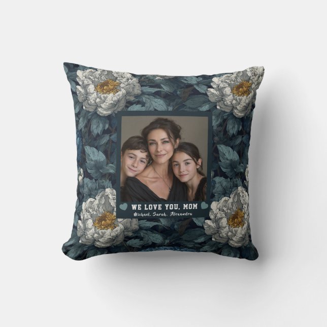 Coussin Pivoines Meilleure Maman Condo Décor Côté Mer (Recto)