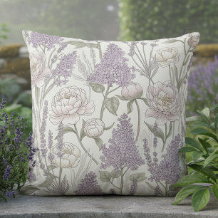 Coussin Pivoines pastel lavande lilas