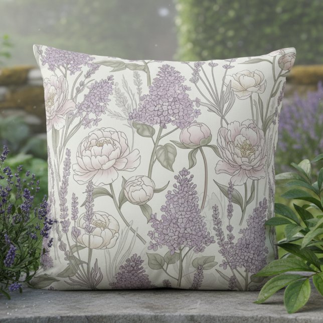 Coussin Pivoines pastel lavande lilas (Créateur téléchargé)