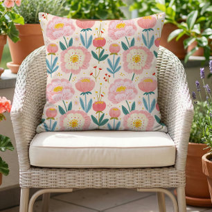 Coussin Pivoines Rose Pâle Fantaisie Motif Floral Estival