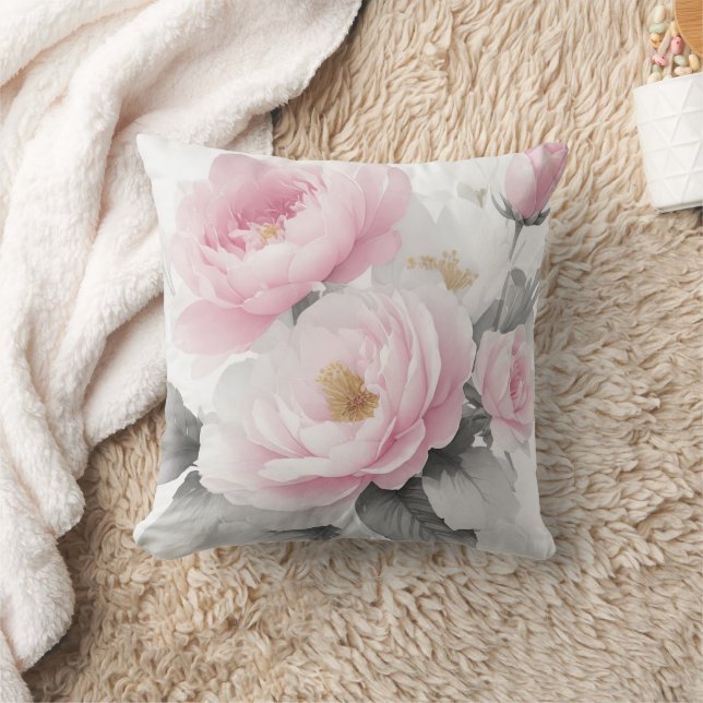 Coussin Pivoines roses à l'aquarelle (Couverture)