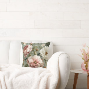 Coussin Pivoines roses et blanches Élégantes
