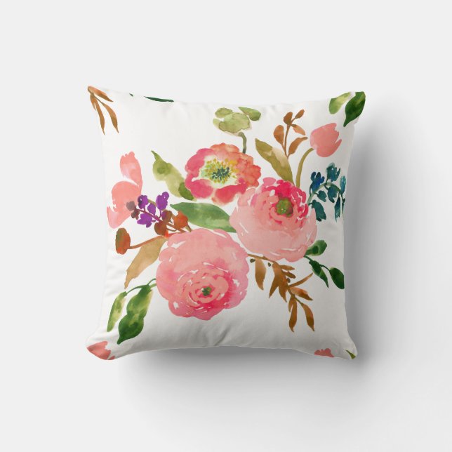 Coussin PixDezines Aquarelle Florale/Ranunculus/Rose (Recto)