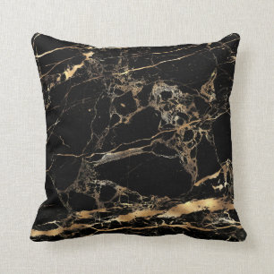 Coussin PixDezines Black+Marbre blanc+Faux Gold Veins