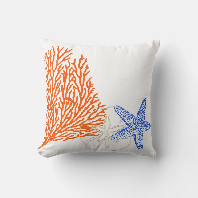 Coussin PixDezines corail orange+étoile de mer/do-it-yours (Recto)