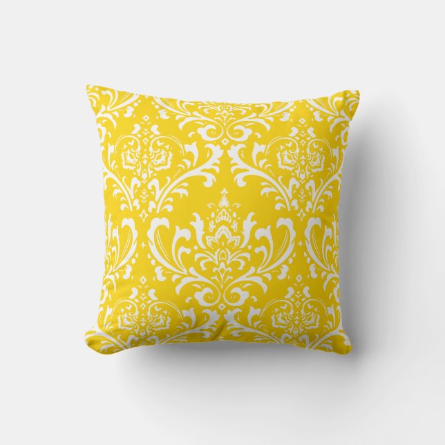Coussin PixDezines couleur blanche Rossi Damask/jaune/DO-I (Recto)