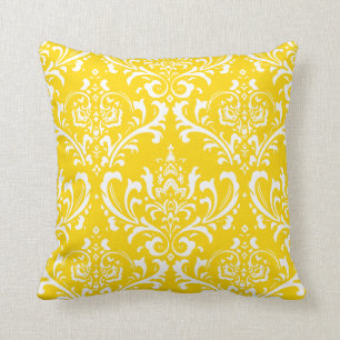 Coussin PixDezines couleur blanche Rossi Damask/jaune/DO-I