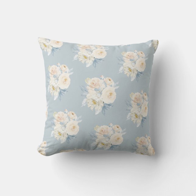 Coussin PixDezines H2 Roses Bleu Poussiéreux (Recto)