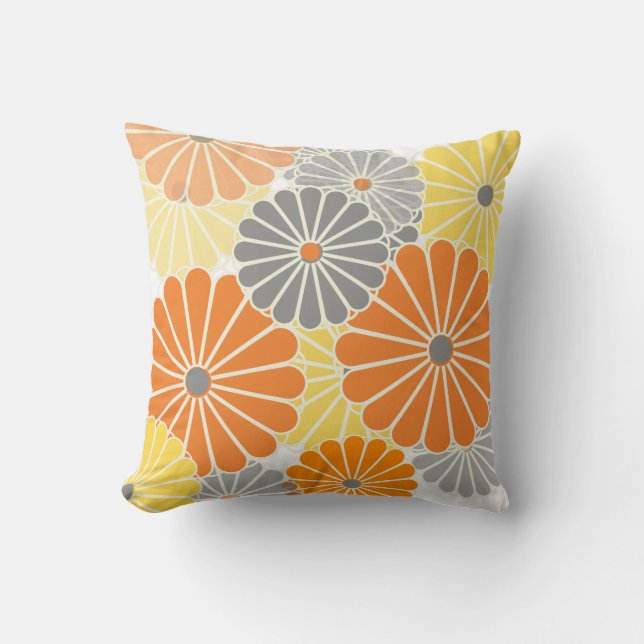 Coussin PixDezines kiku jaune/gris/orange/chrysanthème (Recto)