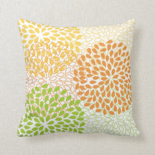 Coussin PixDezines kiku lime+orange/chrysanthème