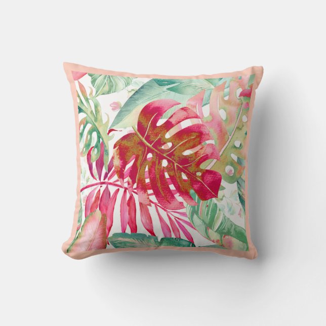 Coussin PixDezines Red+Green Tropical Foliage Frame DO-IT- (Recto)