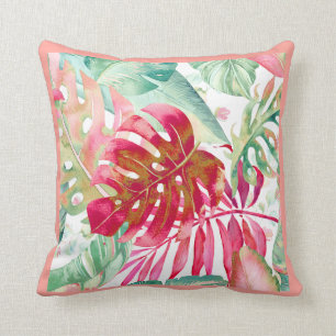 Coussin PixDezines Red+Green Tropical Foliage Frame DO-IT-