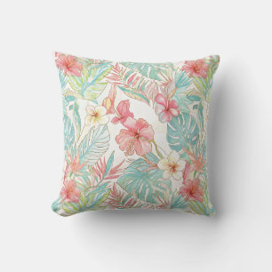 Coussin PixDezines Vintage Pastel H2 Hawaii Floral Foliage