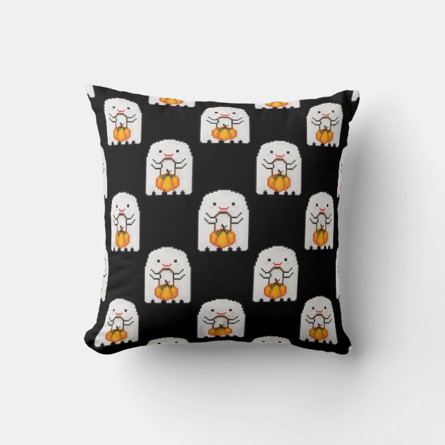 Coussin Pixel art fantôme : Halloween motif (Recto)