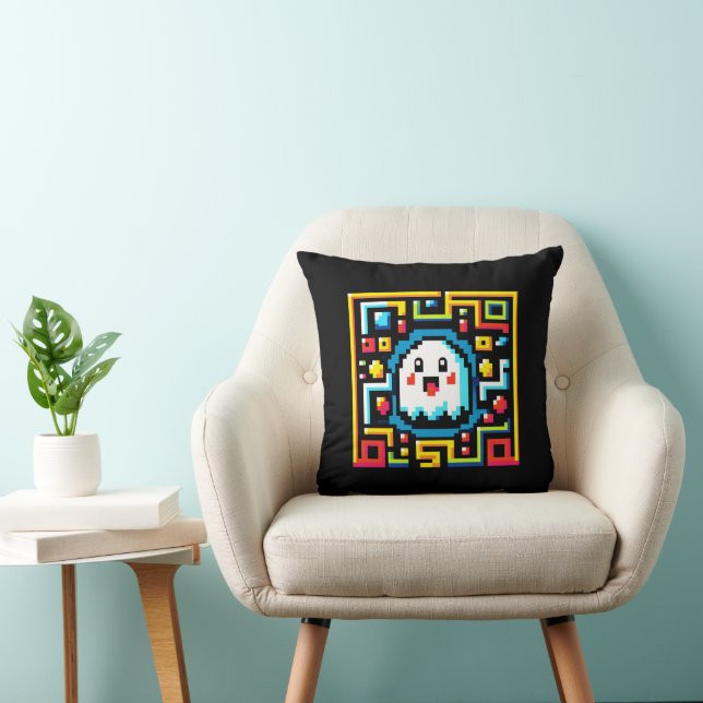 Coussin Pixel Ghost Maze - Jeu Retro Inspiré Arcade (Chaise)