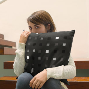 Coussin Pixels Joués Vérifier le Motif noir gris