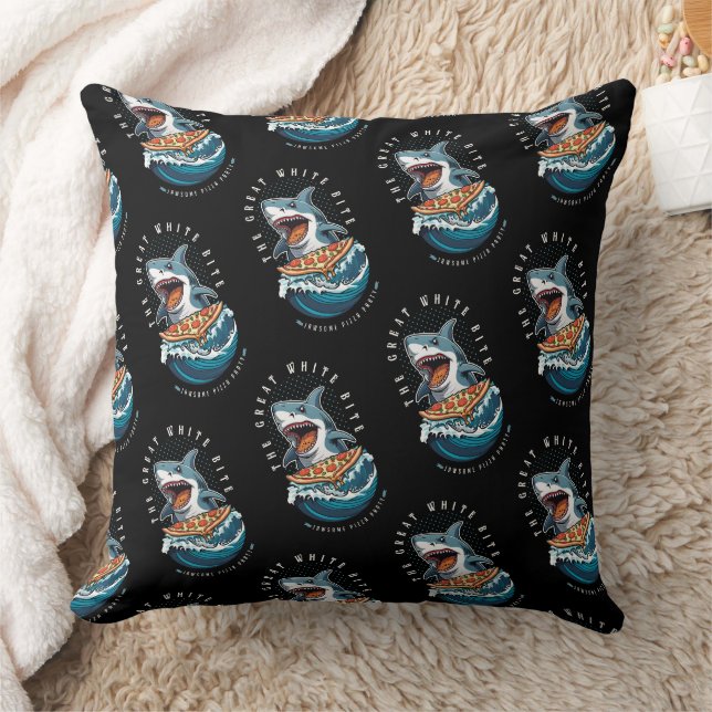 Coussin Pizza pour manger des requins | Le Grand Bite Blan (Couverture)