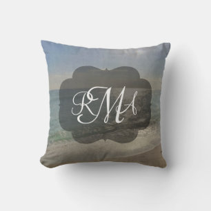 Coussin Plage 3-Lettre Monogramme Initiales Océan
