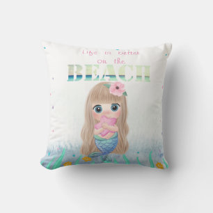 Coussin Plage adorable, Coquillages, Petite Sirène