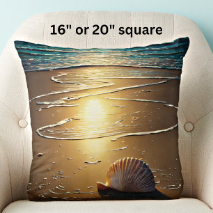 Coussin Plage au coucher du soleil avec des coquillages
