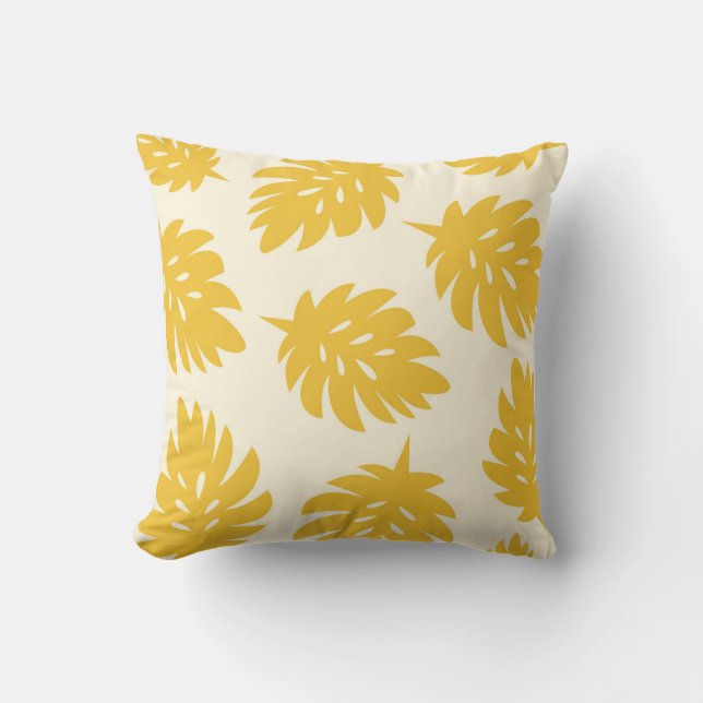 Coussin Plage aux feuilles de palmier I Jaune (Recto)