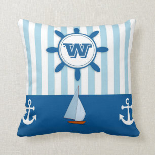 Coussin Plage Bleu Bleu Blancs Monogramme