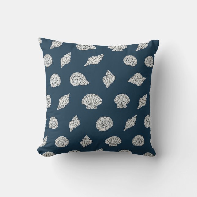 Coussin Plage Bleue et Blanche Coquillages Côtiers (Recto)