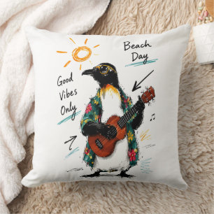 Coussin Plage Bonnes Vibrations Uniquement Manchot Jouant