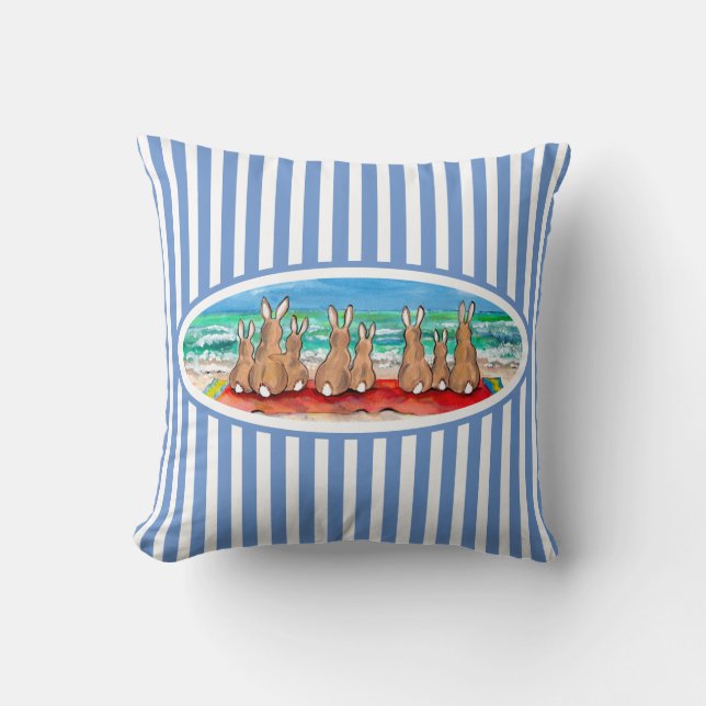 Coussin Plage Bunny Rabbit Vacances Blue Stripe Amusant &  (Recto)