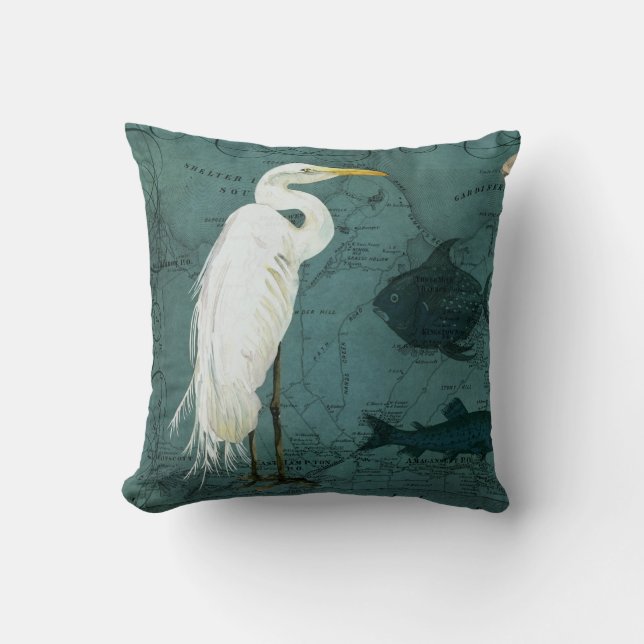 Coussin Plage Carte de l'océan marin Aquarelle Heron Bird (Recto)