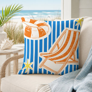 Coussin Plage Colorée Bandes Orange Bleu Gras