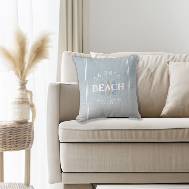 Coussin Plage Coordonnées personnalisées (Personalized Coordinates Beach Throw Pillow)