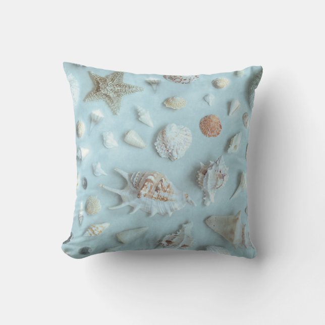 Coussin Plage côtière de Starfish and Seashells Photo Blue (Recto)