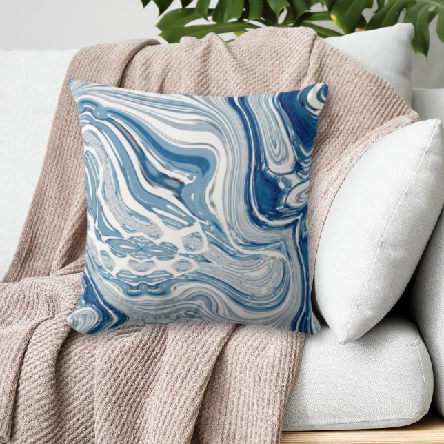 Coussin plage côtière nautique vagues aquarelle bleue tour (Créateur téléchargé)