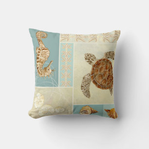 Coussin Plage côtière Océan Plage Collage Tortue de mer