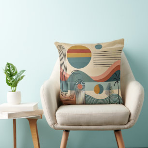 Coussin Plage d'art moderne du milieu du siècle Sunrise