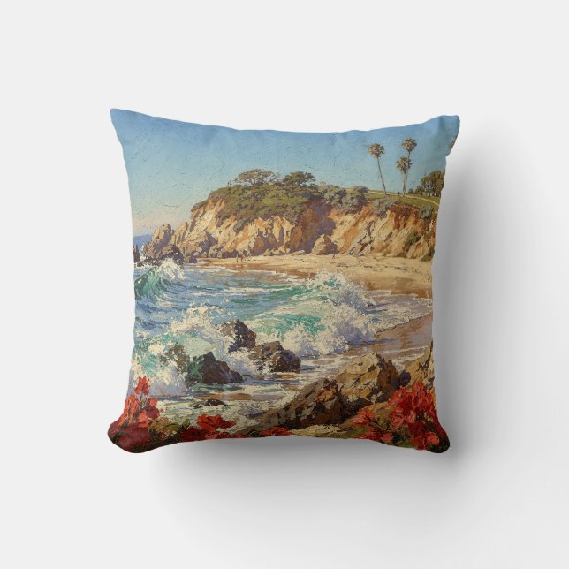 Coussin Plage de Californie | Art côtier impressionniste (Recto)