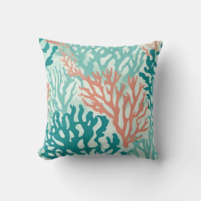 Coussin Plage de Coral Reef turquoise Océan Art nautique (Recto)