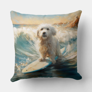 Coussin Plage de Coton De Tulear Peinture de surf